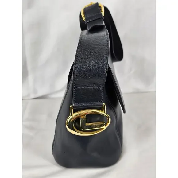 LANCEL VINTAGE BLACK LEATHER SHOULDER BAG – FRONT FLAP – MADE IN ITALY 10"x8"x4" - Picture 4 of 16